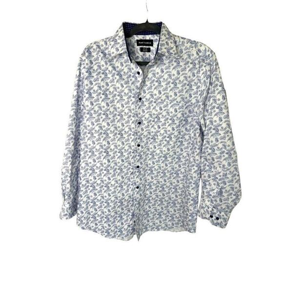 Paul Fredrick Button Up Shirt Mens Long Sleeve Blue Botanical Size 15.5 x 32 - Picture 1 of 5